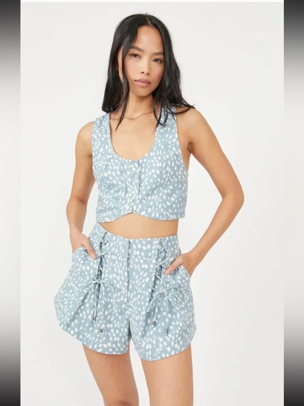 Free People Bennett Cloud Combo Short and Top Co-ord Set Blue Size 4/8